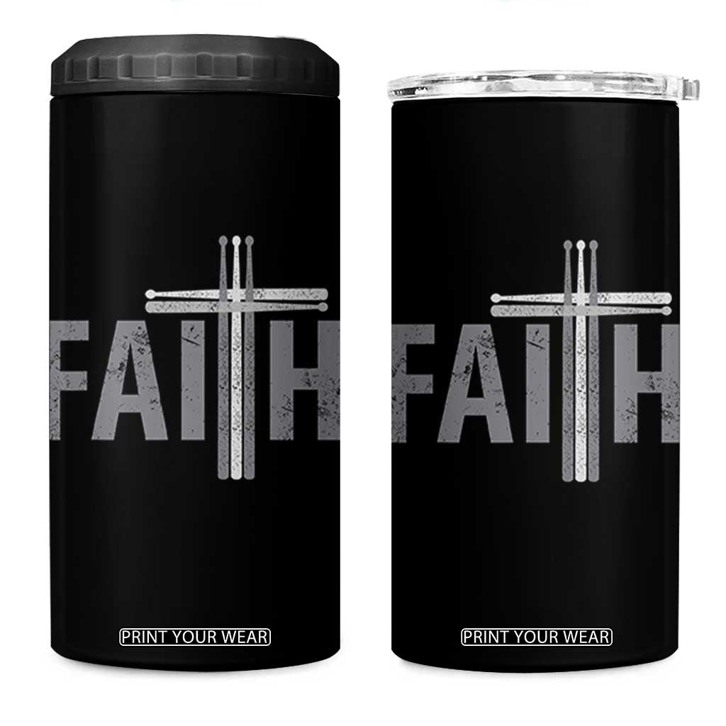 Christian Drummer 4 in 1 Can Cooler Tumbler Faith Drum Stick Cross TS10 One Size: 16 oz Black Print Your Wear