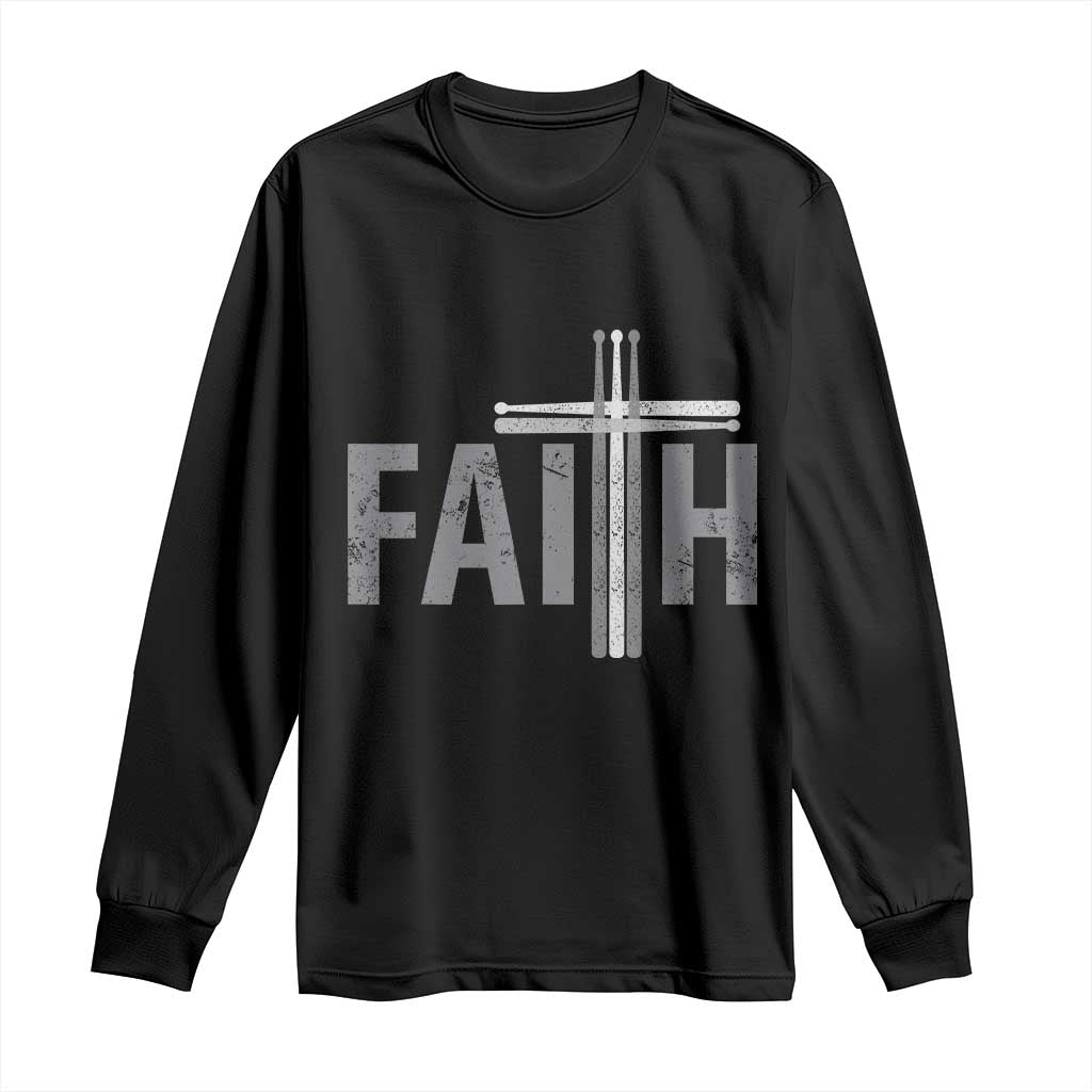 Christian Drummer Long Sleeve Shirt Faith Drum Stick Cross TS10 Black Print Your Wear