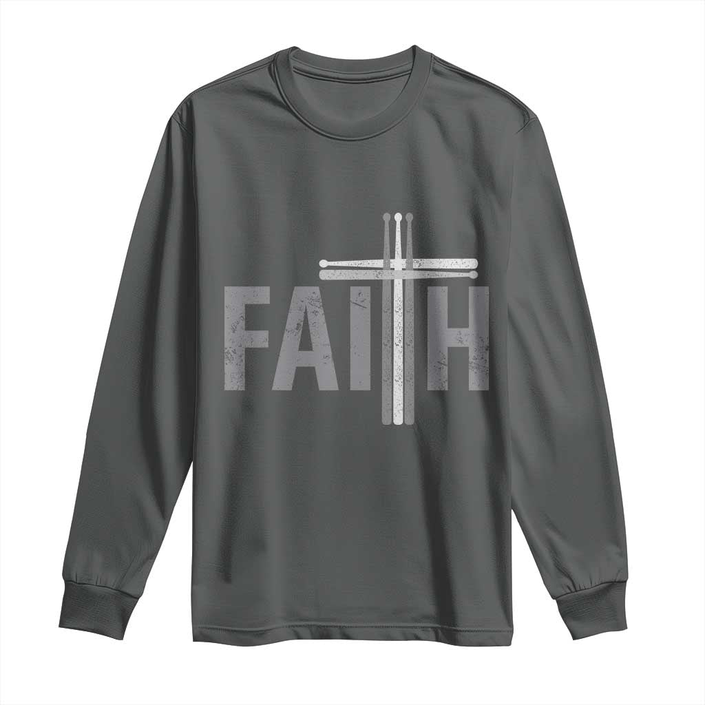 Christian Drummer Long Sleeve Shirt Faith Drum Stick Cross TS10 Dark Heather Print Your Wear