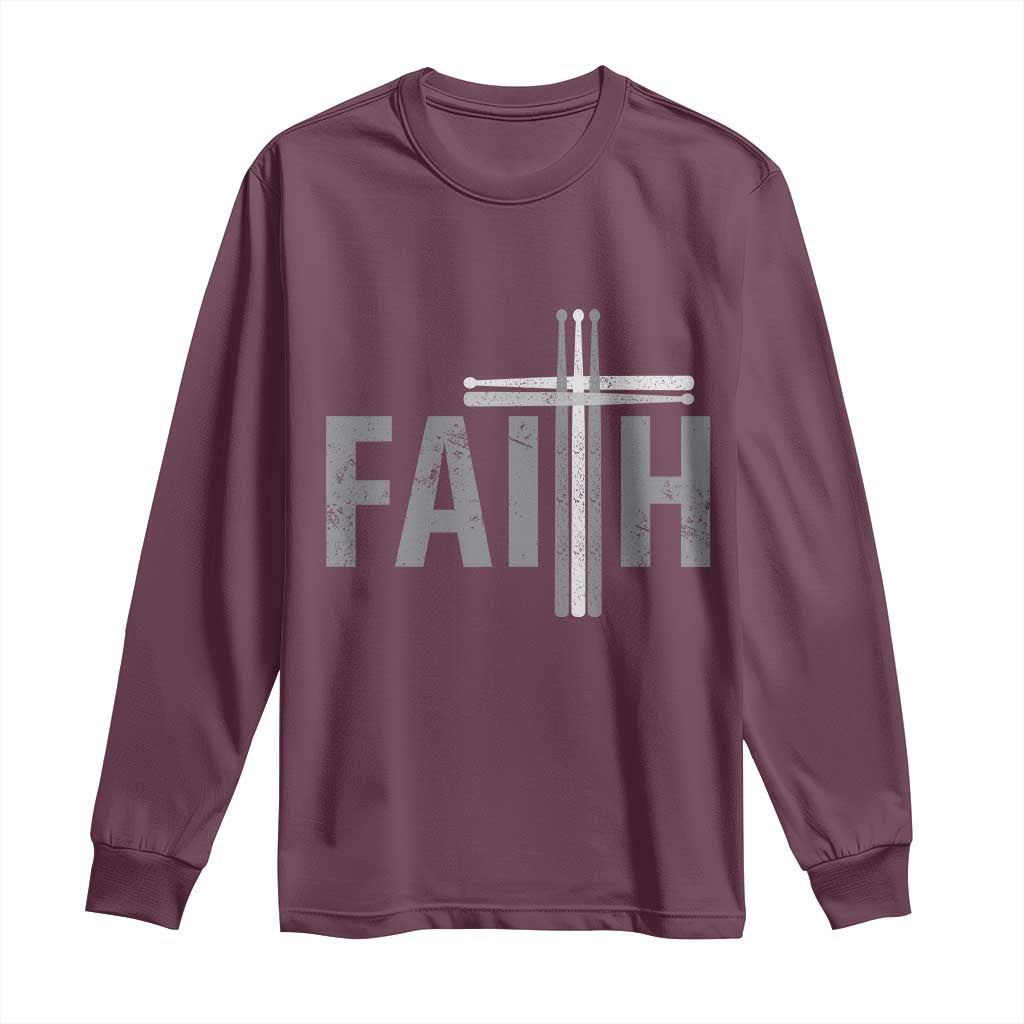 Christian Drummer Long Sleeve Shirt Faith Drum Stick Cross TS10 Maroon Print Your Wear