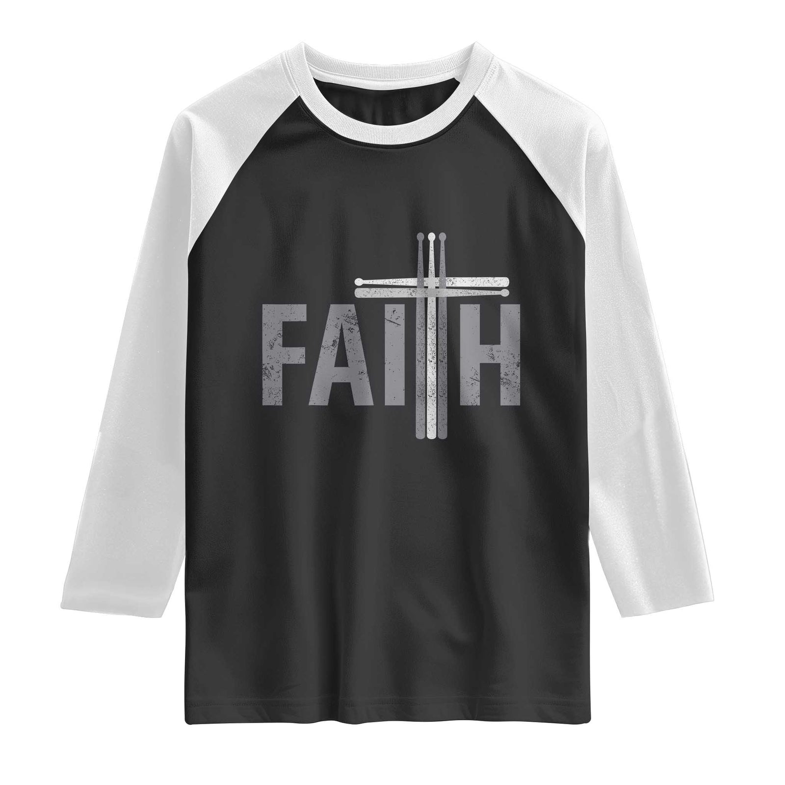 Christian Drummer Raglan Shirt Faith Drum Stick Cross TS10 Black White Print Your Wear