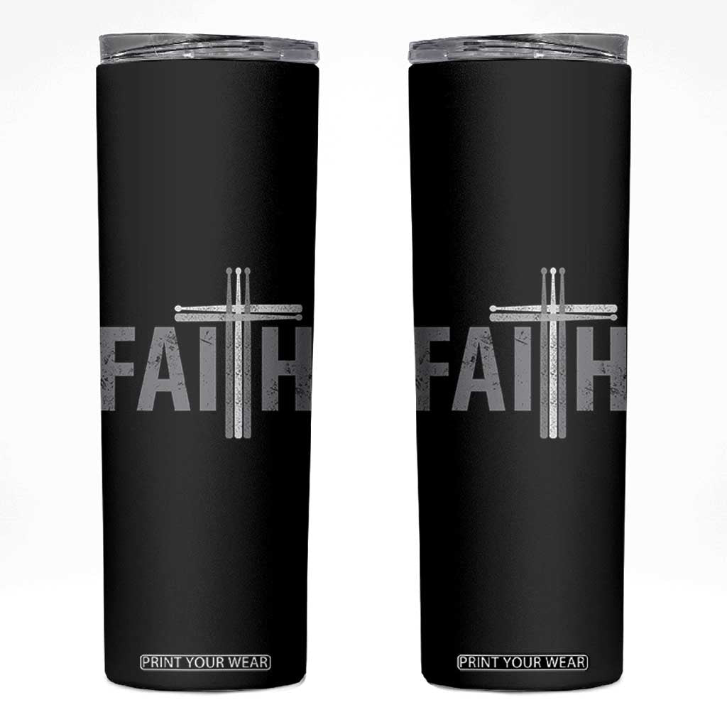 Christian Drummer Skinny Tumbler Faith Drum Stick Cross TS10 Black Print Your Wear