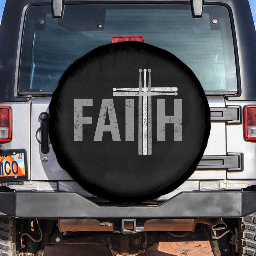 Christian Drummer Spare Tire Cover Faith Drum Stick Cross TS10 No hole Black Print Your Wear
