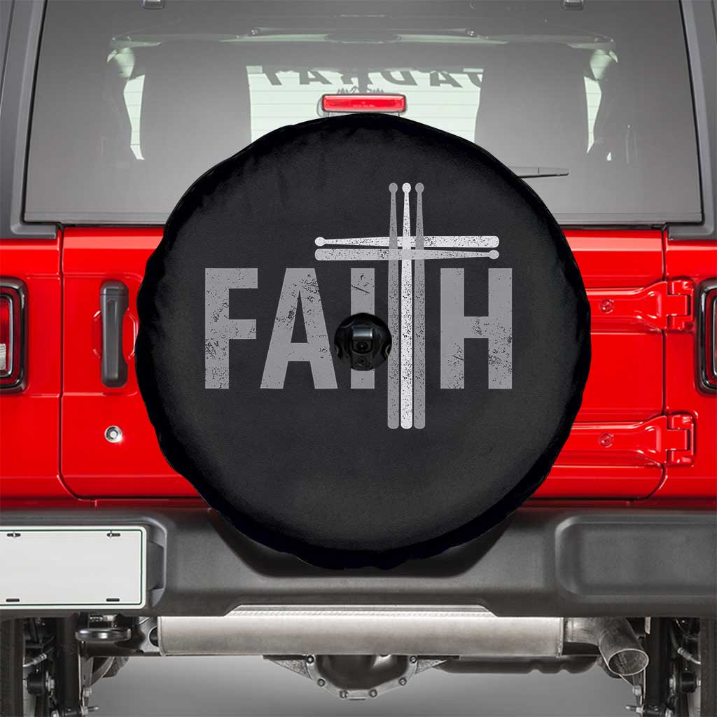 Christian Drummer Spare Tire Cover Faith Drum Stick Cross TS10 Black Print Your Wear