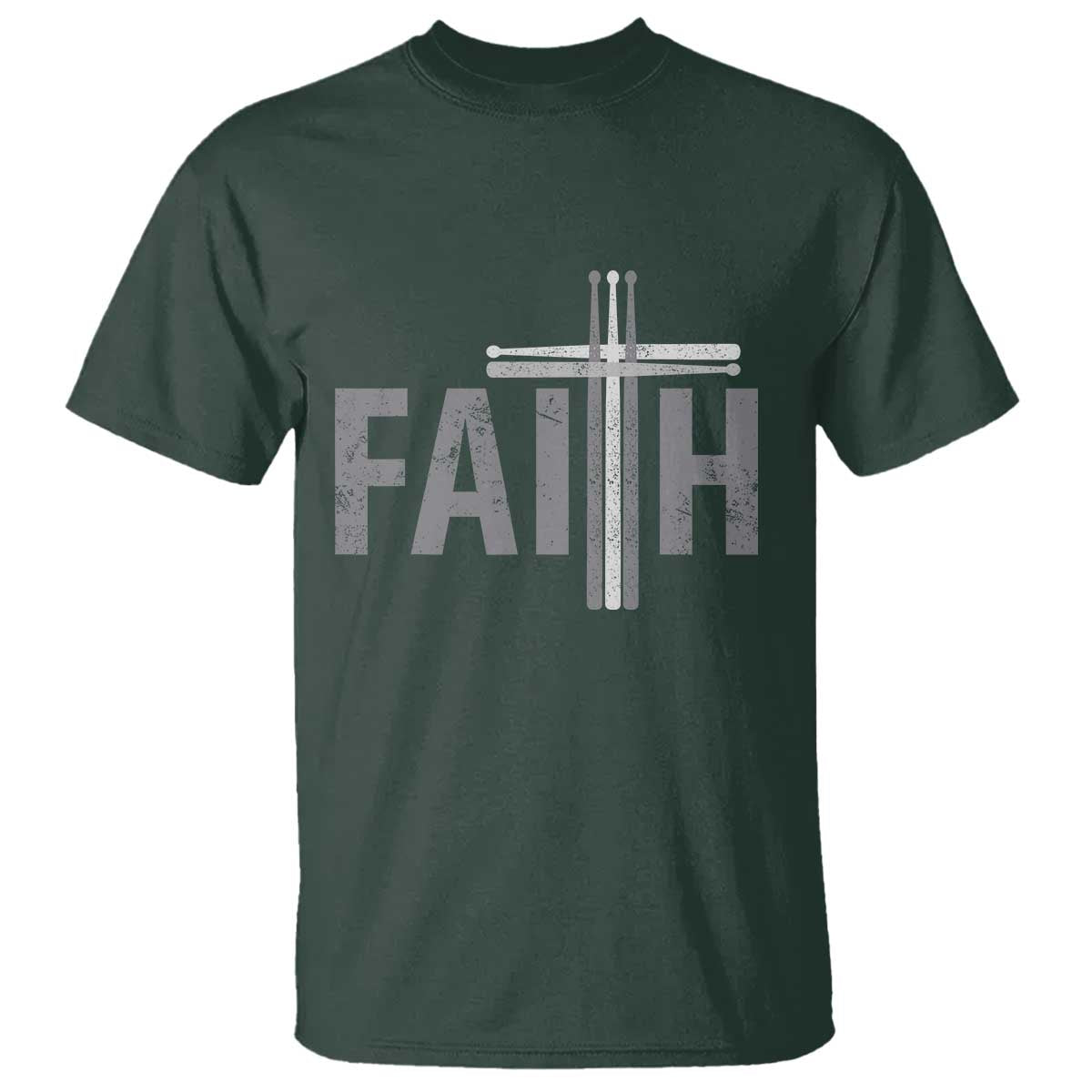 Christian Drummer T Shirt Faith Drum Stick Cross TS10 Dark Forest Green Print Your Wear