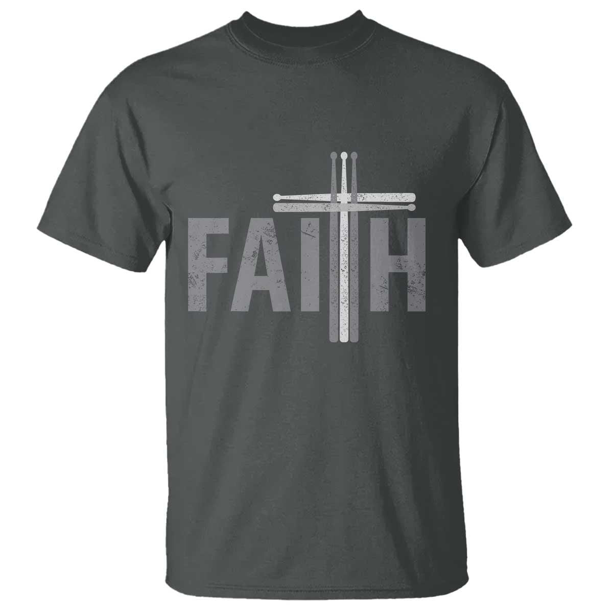 Christian Drummer T Shirt Faith Drum Stick Cross TS10 Dark Heather Print Your Wear