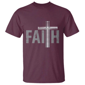 Christian Drummer T Shirt Faith Drum Stick Cross TS10 Maroon Print Your Wear