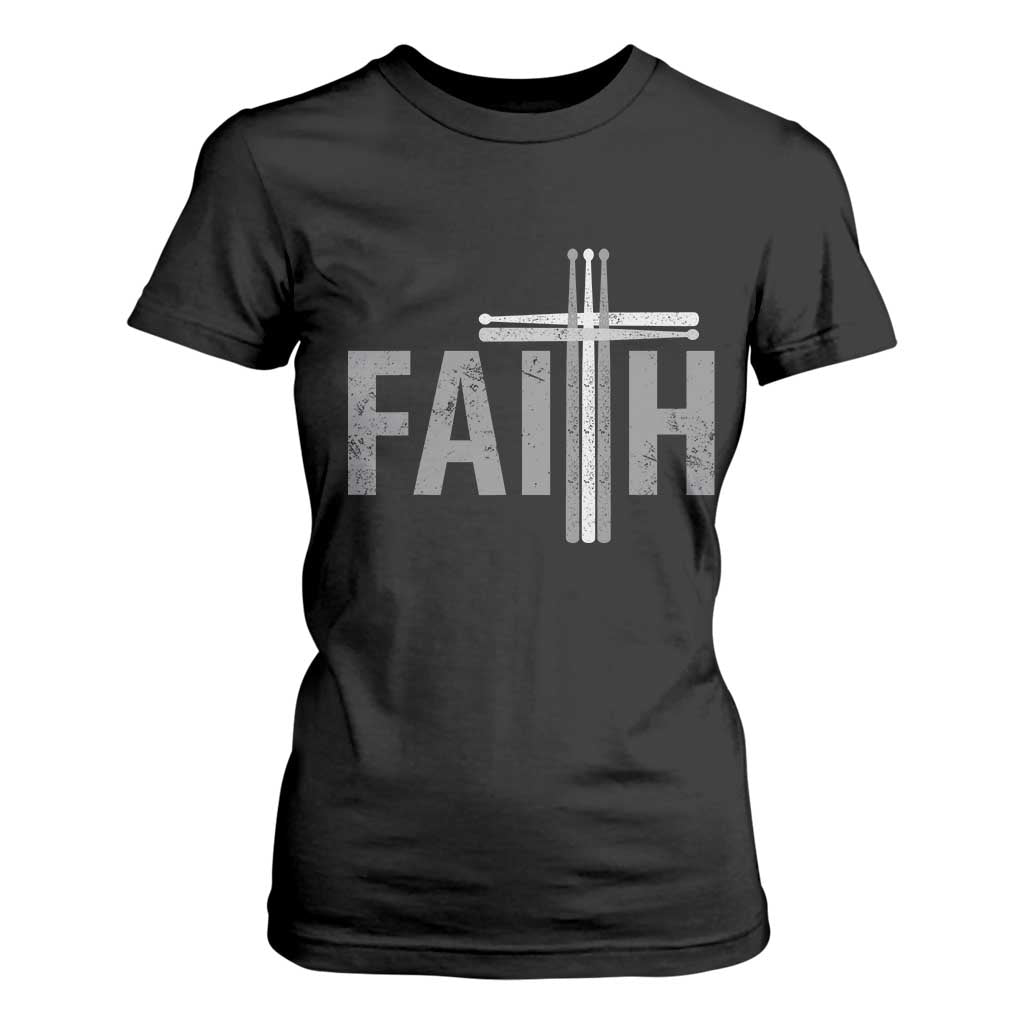 Christian Drummer T Shirt For Women Faith Drum Stick Cross TS10 Black Print Your Wear
