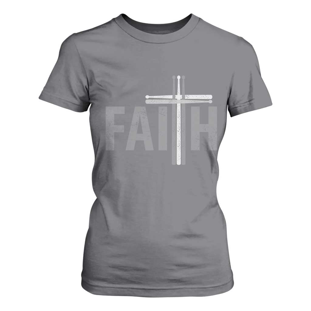 Christian Drummer T Shirt For Women Faith Drum Stick Cross TS10 Charcoal Print Your Wear