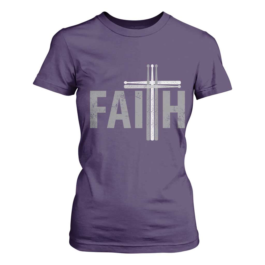 Christian Drummer T Shirt For Women Faith Drum Stick Cross TS10 Purple Print Your Wear