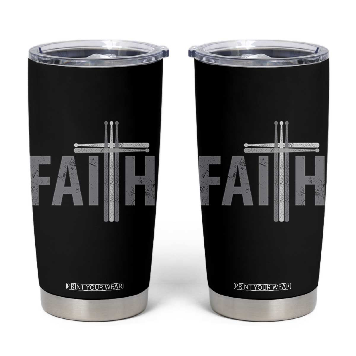 Christian Drummer Tumbler Cup Faith Drum Stick Cross TS10 Black Print Your Wear
