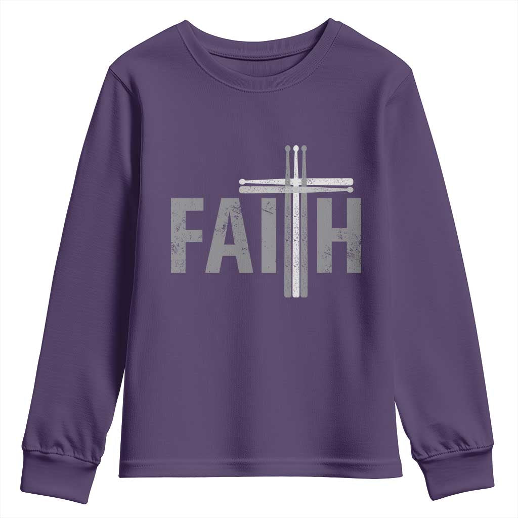 Christian Drummer Youth Sweatshirt Faith Drum Stick Cross TS10 Purple Print Your Wear