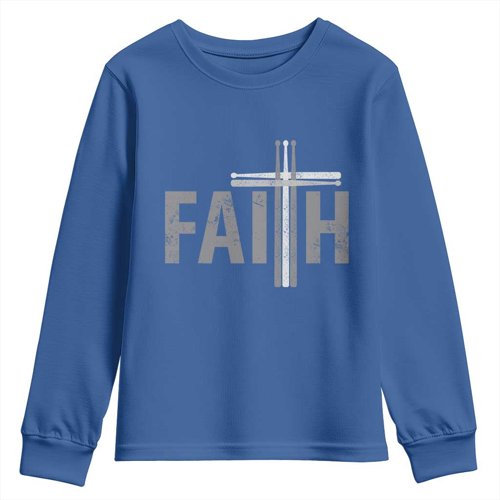 Christian Drummer Youth Sweatshirt Faith Drum Stick Cross TS10 Royal Blue Print Your Wear