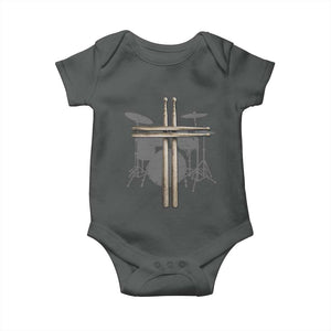 Christian Drummer Baby Onesie Drum Sticks Cross Percussionist Jesus Church TS10 Dark Heather Print Your Wear