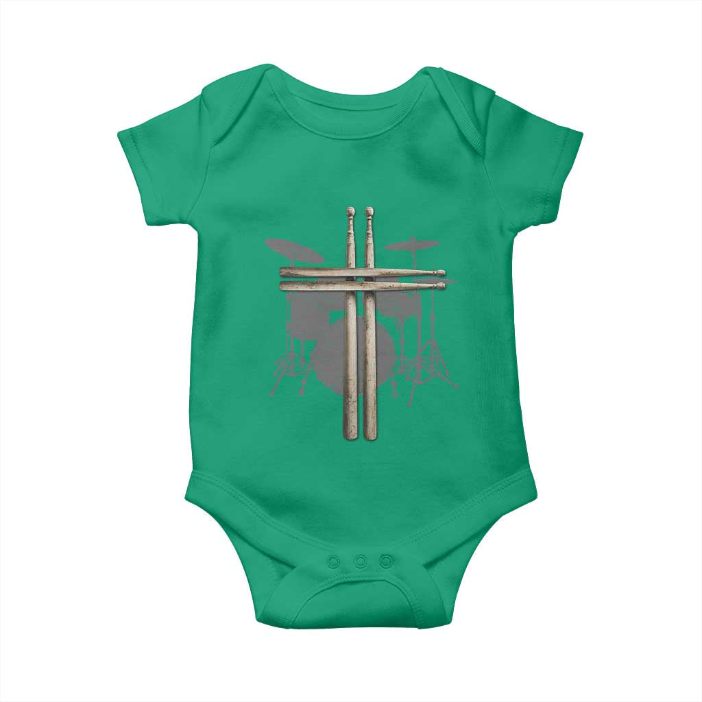 Christian Drummer Baby Onesie Drum Sticks Cross Percussionist Jesus Church TS10 Irish Green Print Your Wear