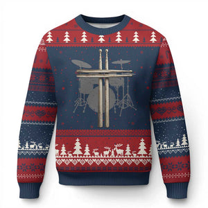 Christian Drummer Ugly Christmas Sweater Drum Sticks Cross Percussionist Jesus Church TS10 Navy Red Print Your Wear