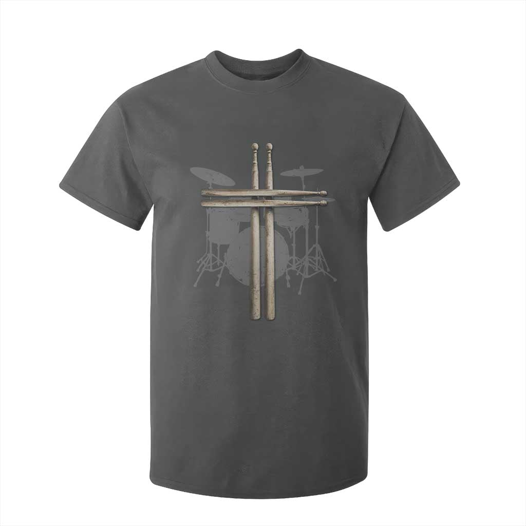 Christian Drummer T Shirt For Kid Drum Sticks Cross Percussionist Jesus Church TS10 Dark Heather Print Your Wear