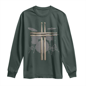 Christian Drummer Long Sleeve Shirt Drum Sticks Cross Percussionist Jesus Church TS10 Dark Forest Green Print Your Wear