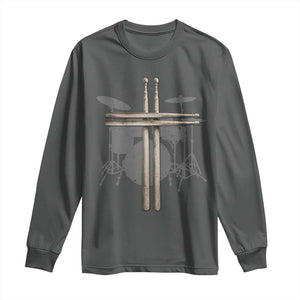 Christian Drummer Long Sleeve Shirt Drum Sticks Cross Percussionist Jesus Church TS10 Dark Heather Print Your Wear