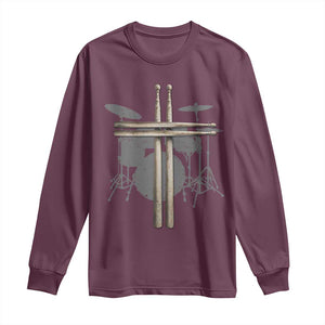 Christian Drummer Long Sleeve Shirt Drum Sticks Cross Percussionist Jesus Church TS10 Maroon Print Your Wear