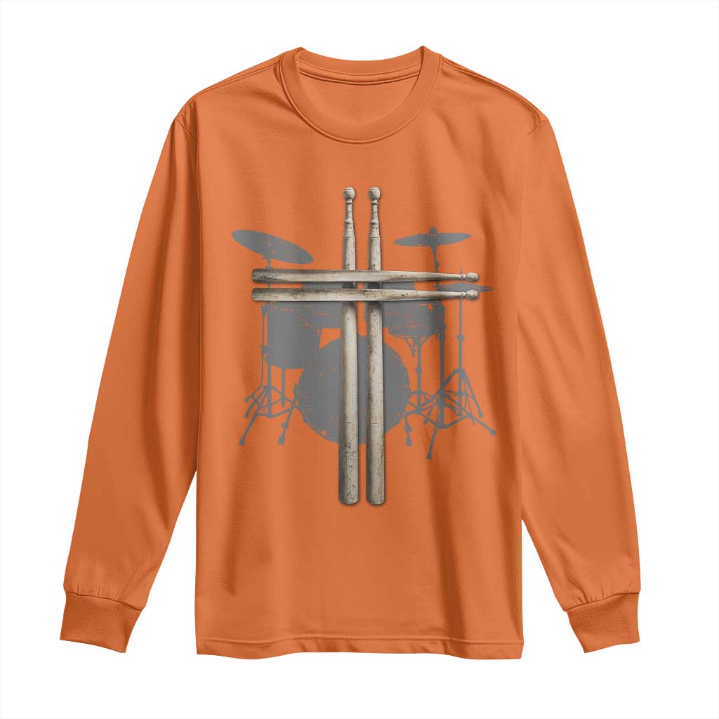 Christian Drummer Long Sleeve Shirt Drum Sticks Cross Percussionist Jesus Church TS10 Orange Print Your Wear