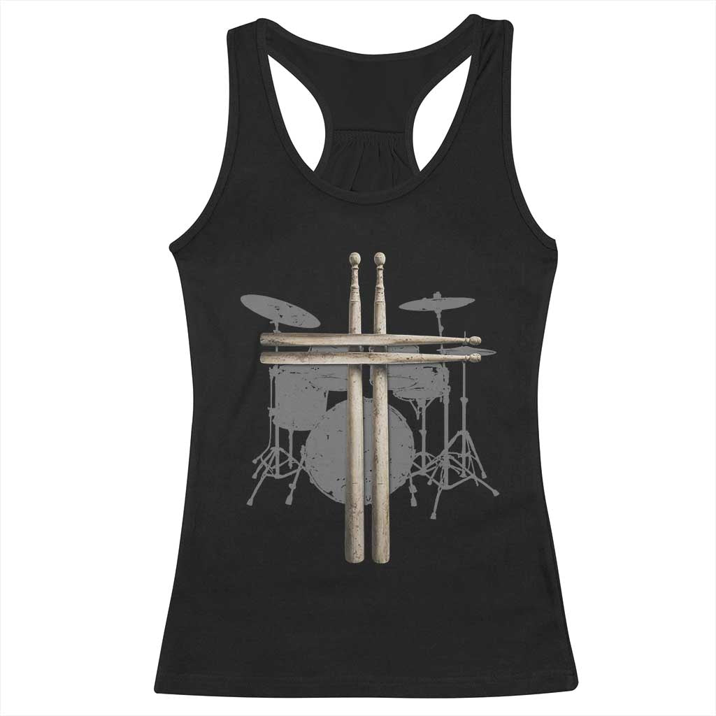 Christian Drummer Racerback Tank Top Drum Sticks Cross Percussionist Jesus Church TS10 Black Print Your Wear