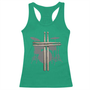 Christian Drummer Racerback Tank Top Drum Sticks Cross Percussionist Jesus Church TS10 Irish Green Print Your Wear