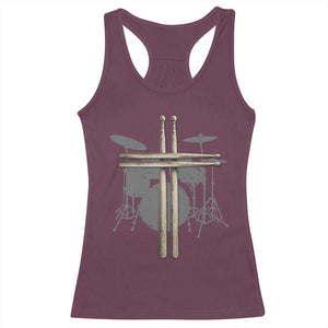 Christian Drummer Racerback Tank Top Drum Sticks Cross Percussionist Jesus Church TS10 Maroon Print Your Wear