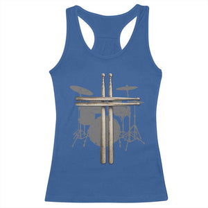 Christian Drummer Racerback Tank Top Drum Sticks Cross Percussionist Jesus Church TS10 Royal Blue Print Your Wear