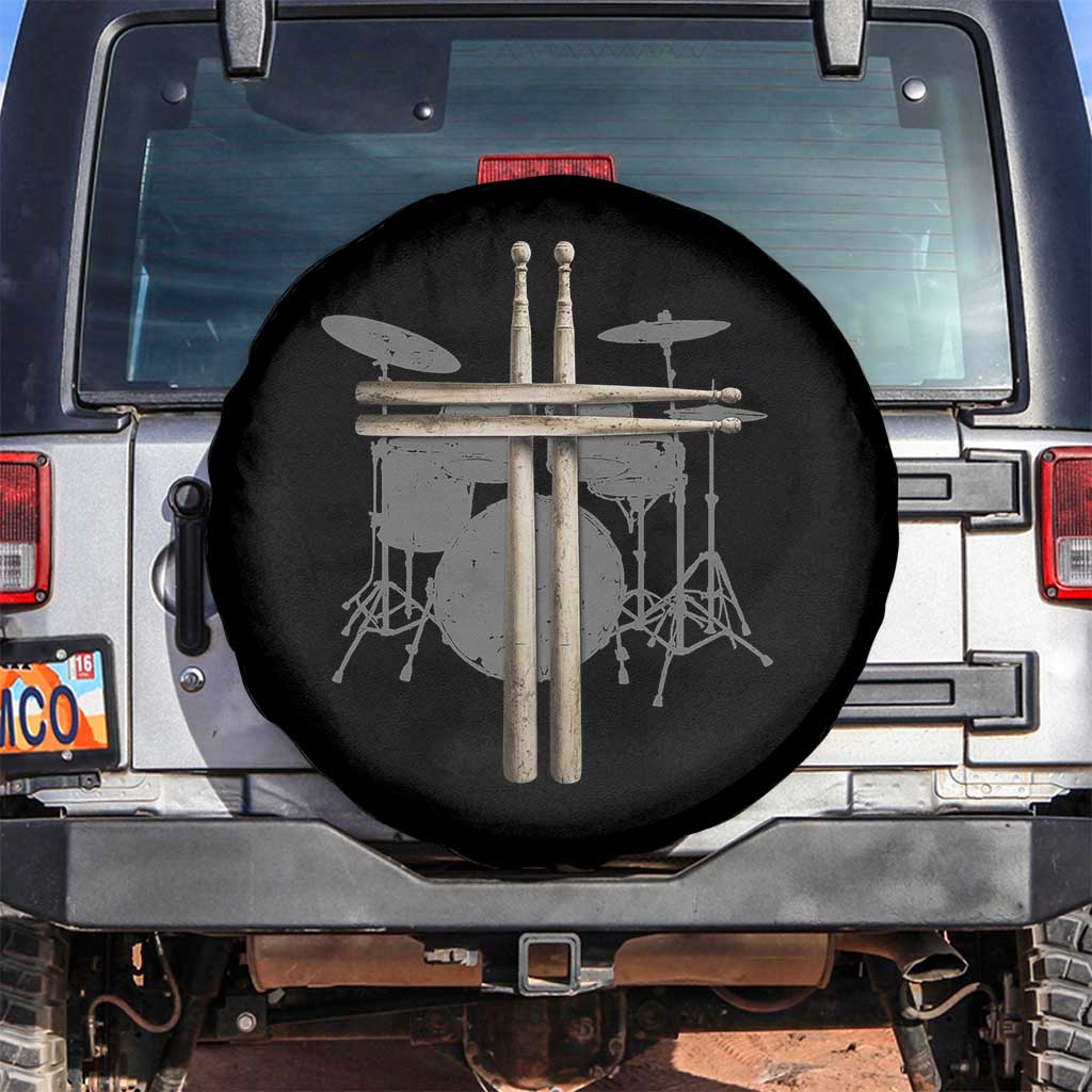 Christian Drummer Spare Tire Cover Drum Sticks Cross Percussionist Jesus Church TS10 No hole Black Print Your Wear