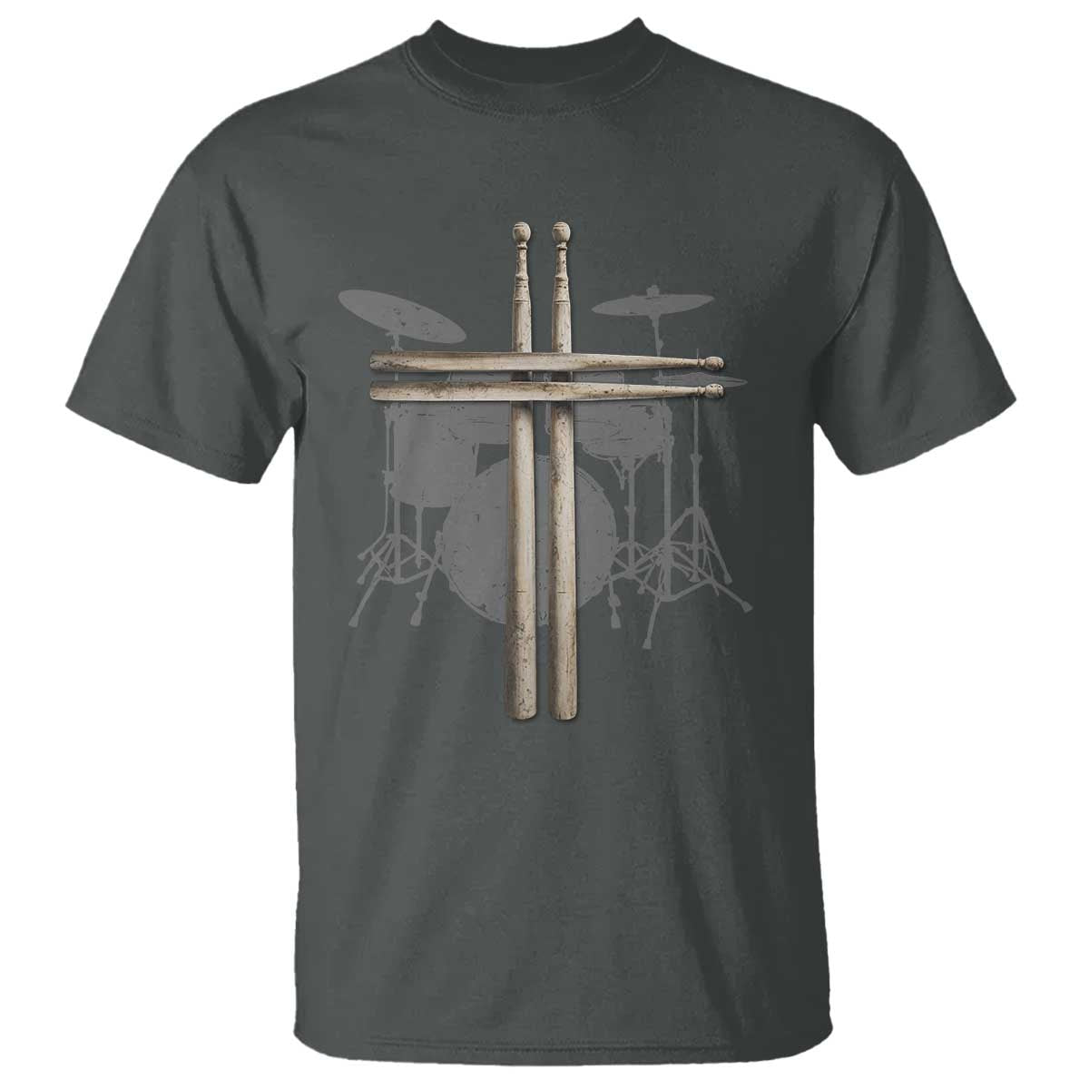 Christian Drummer T Shirt Drum Sticks Cross Percussionist Jesus Church TS10 Dark Heather Print Your Wear
