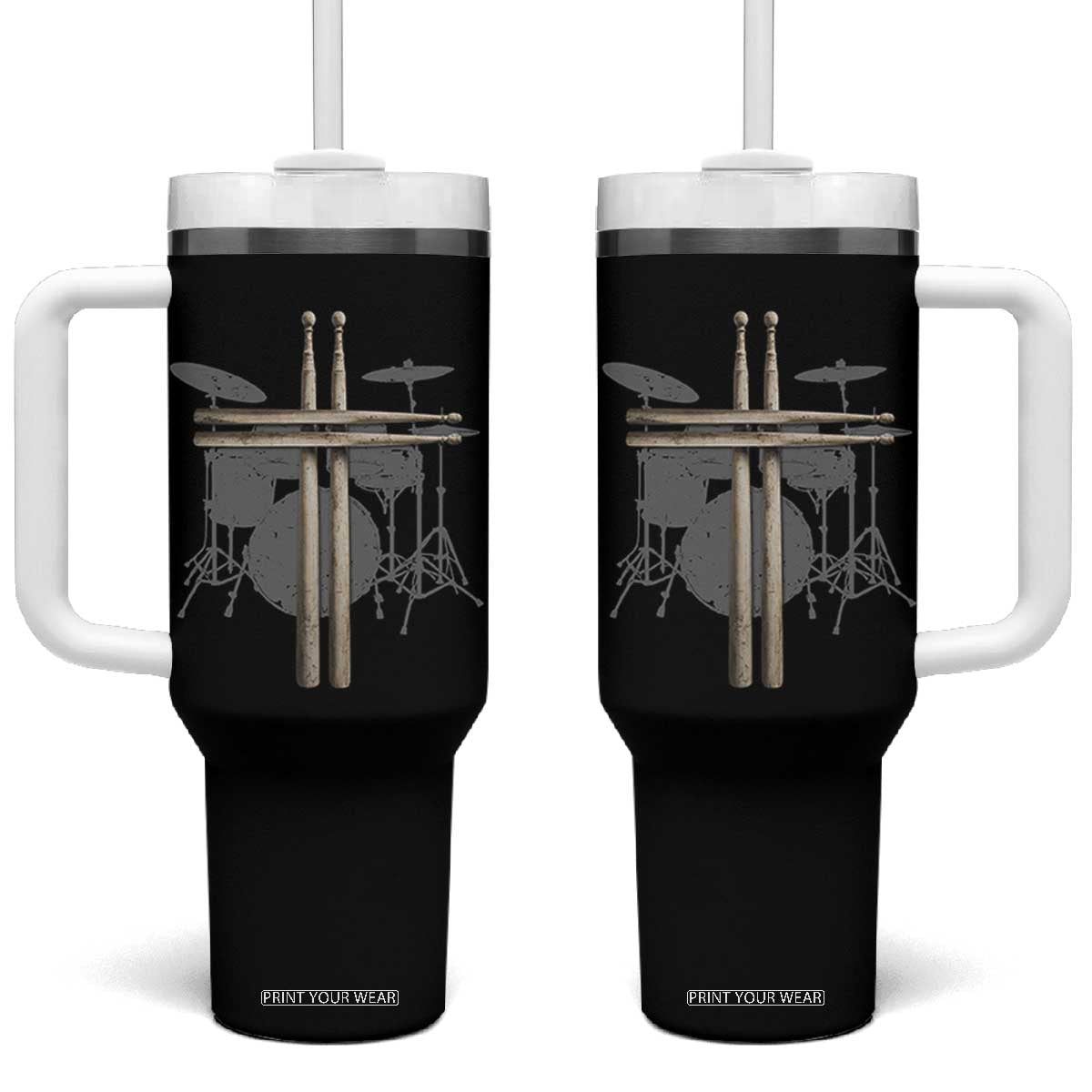 Christian Drummer Tumbler With Handle Drum Sticks Cross Percussionist Jesus Church TS10 One Size: 40 oz Black Print Your Wear