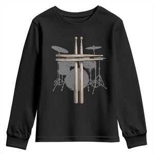 Christian Drummer Youth Sweatshirt Drum Sticks Cross Percussionist Jesus Church TS10 Black Print Your Wear
