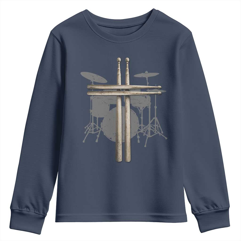 Christian Drummer Youth Sweatshirt Drum Sticks Cross Percussionist Jesus Church TS10 Navy Print Your Wear