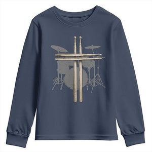 Christian Drummer Youth Sweatshirt Drum Sticks Cross Percussionist Jesus Church TS10 Navy Print Your Wear