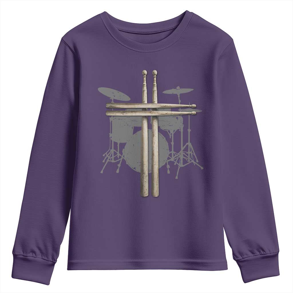 Christian Drummer Youth Sweatshirt Drum Sticks Cross Percussionist Jesus Church TS10 Purple Print Your Wear