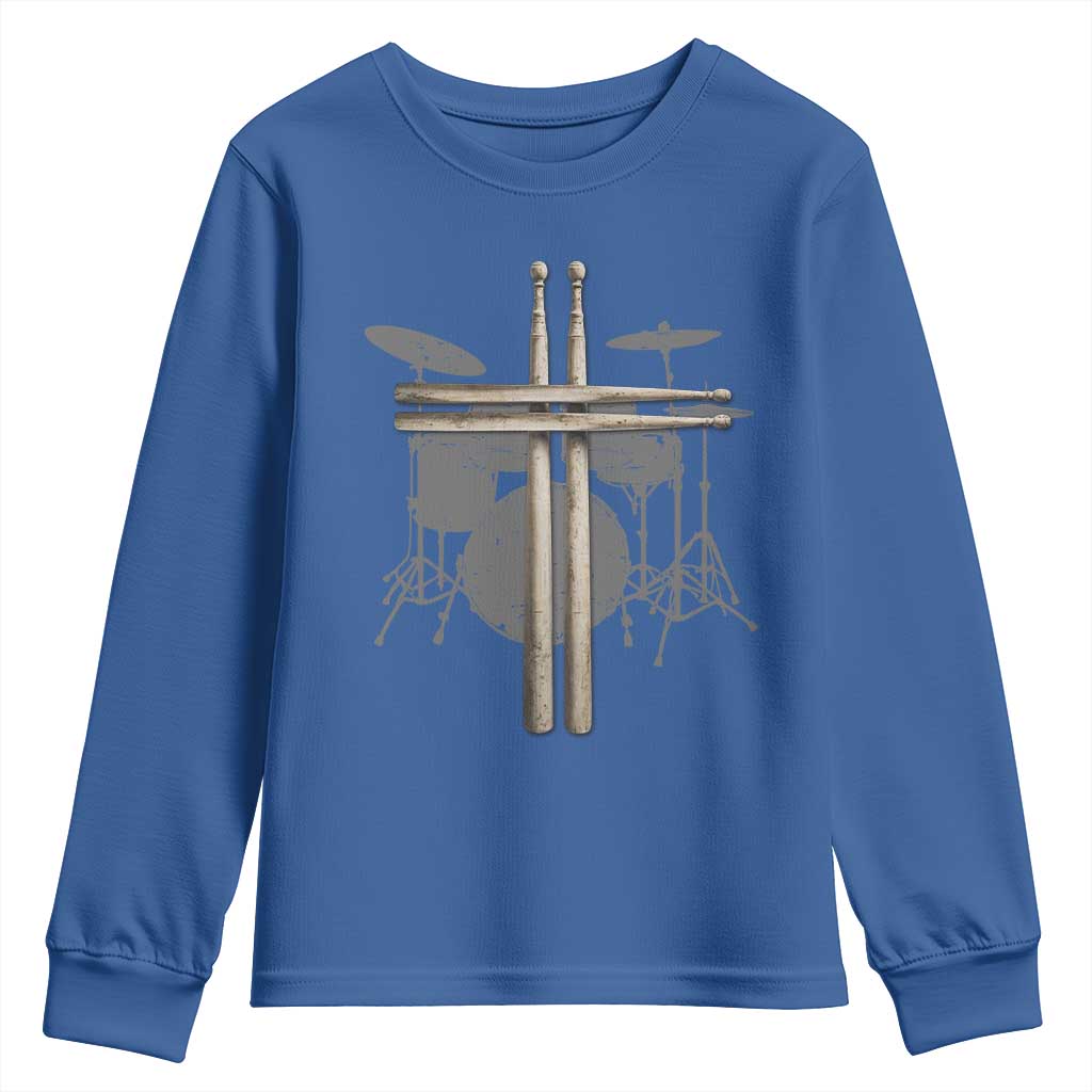 Christian Drummer Youth Sweatshirt Drum Sticks Cross Percussionist Jesus Church TS10 Royal Blue Print Your Wear
