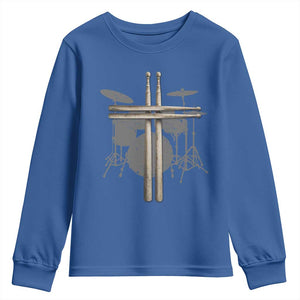 Christian Drummer Youth Sweatshirt Drum Sticks Cross Percussionist Jesus Church TS10 Royal Blue Print Your Wear