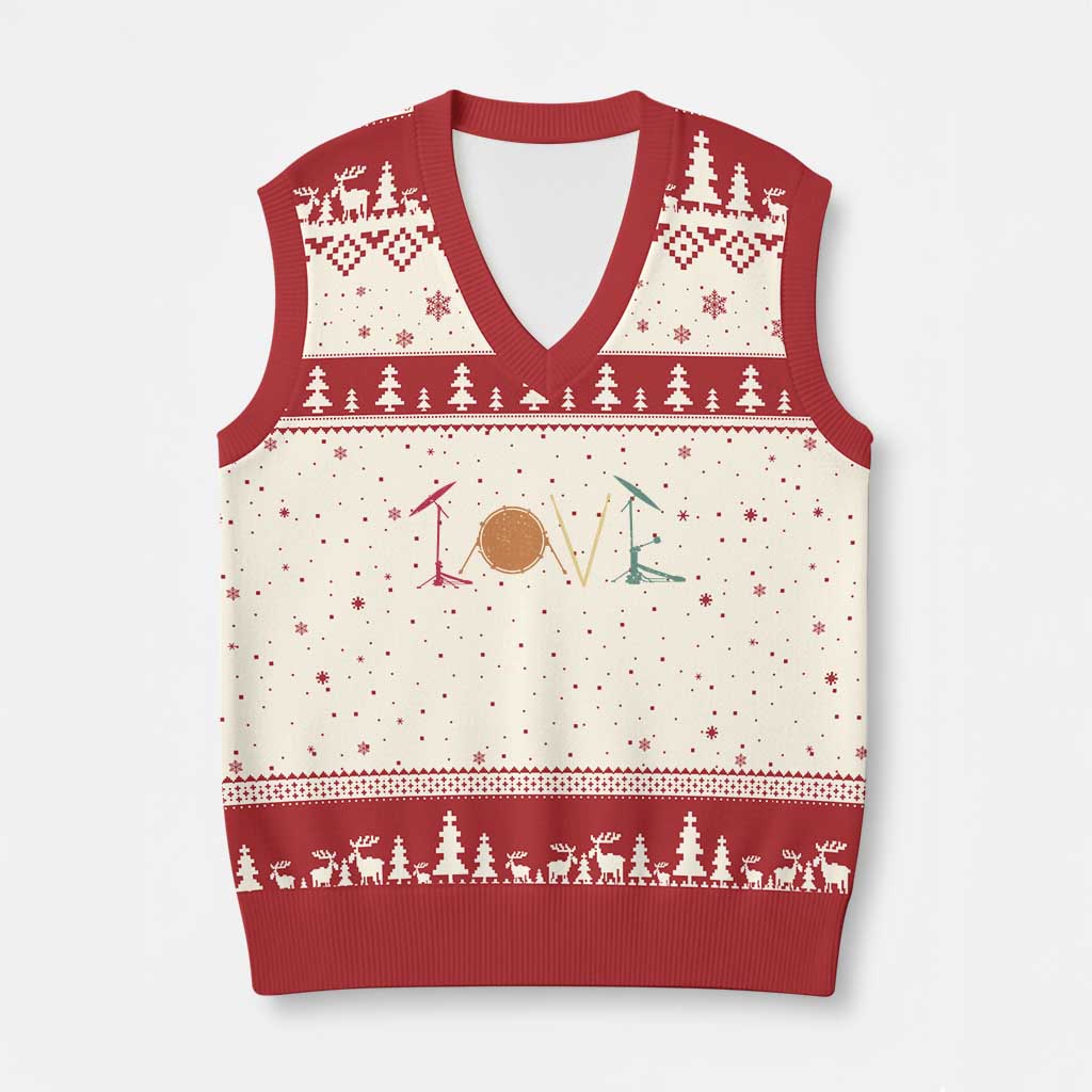 Retro Drummer V-Neck Knit Sweater Vest Drum Love Drums Drumline TS10 Beige Red Print Your Wear