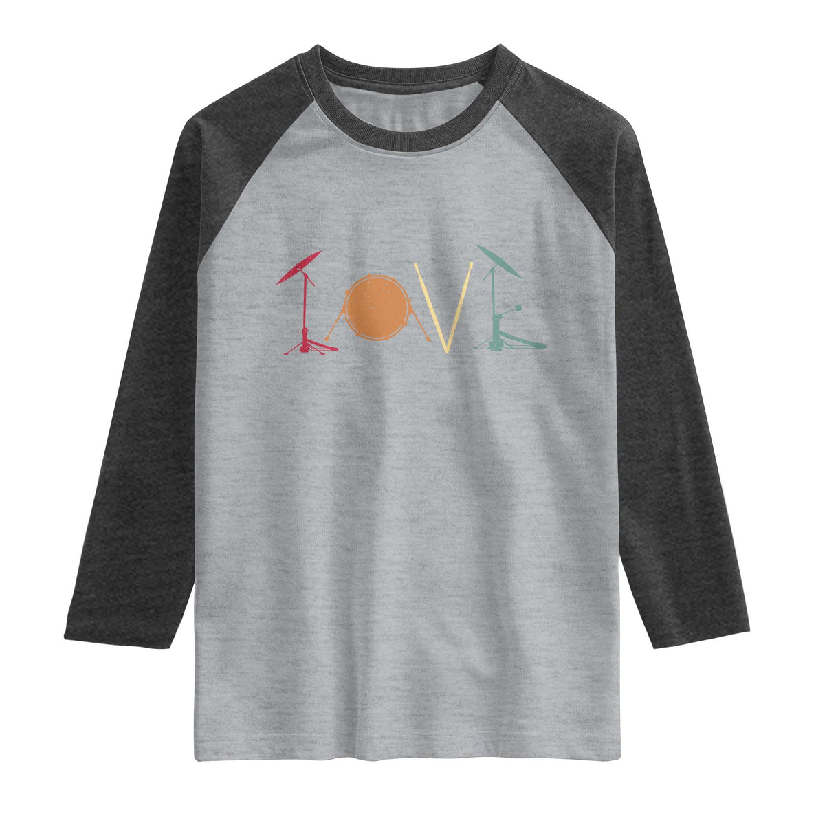 Retro Drummer Raglan Shirt Drum Love Drums Drumline TS10 Heather Gray Heather Charcoal Print Your Wear
