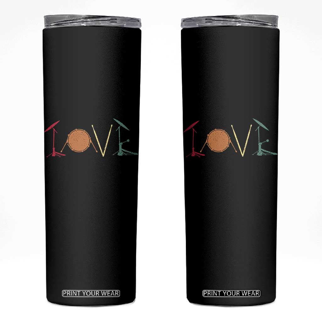 Retro Drummer Skinny Tumbler Drum Love Drums Drumline TS10 Black Print Your Wear