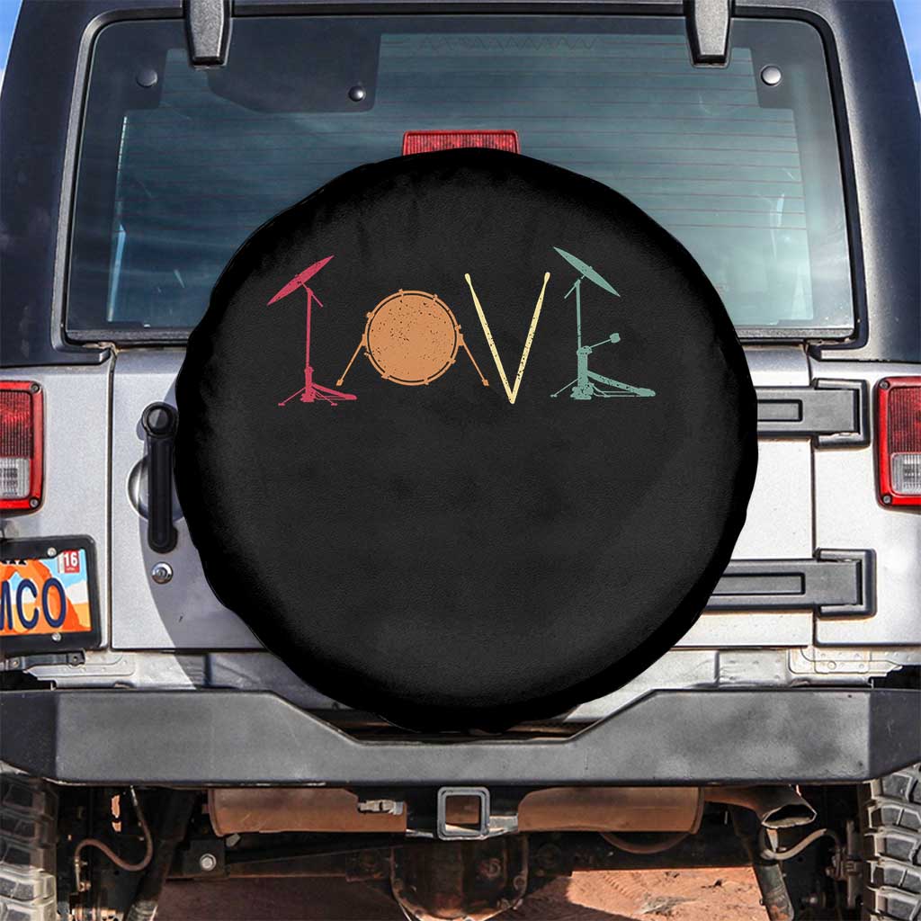 Retro Drummer Spare Tire Cover Drum Love Drums Drumline TS10 No hole Black Print Your Wear