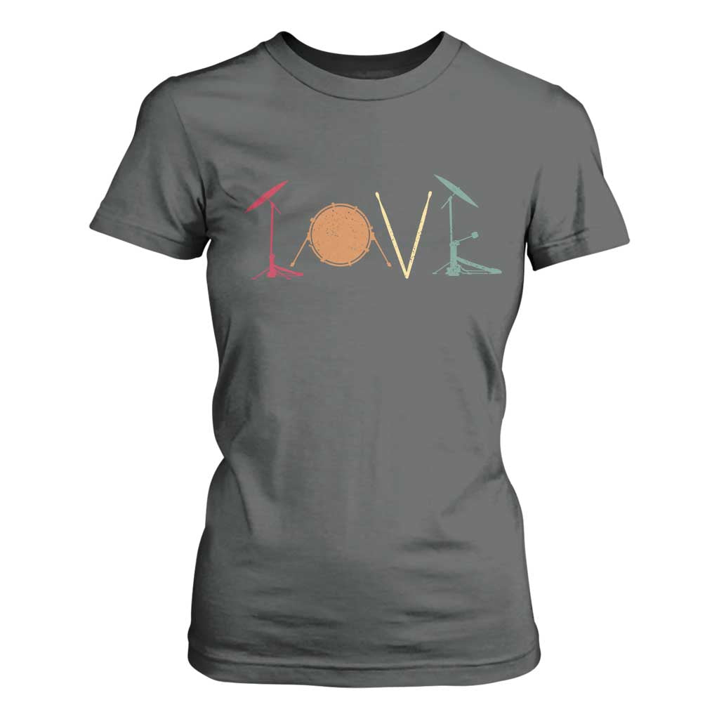 Retro Drummer T Shirt For Women Drum Love Drums Drumline TS10 Dark Heather Print Your Wear