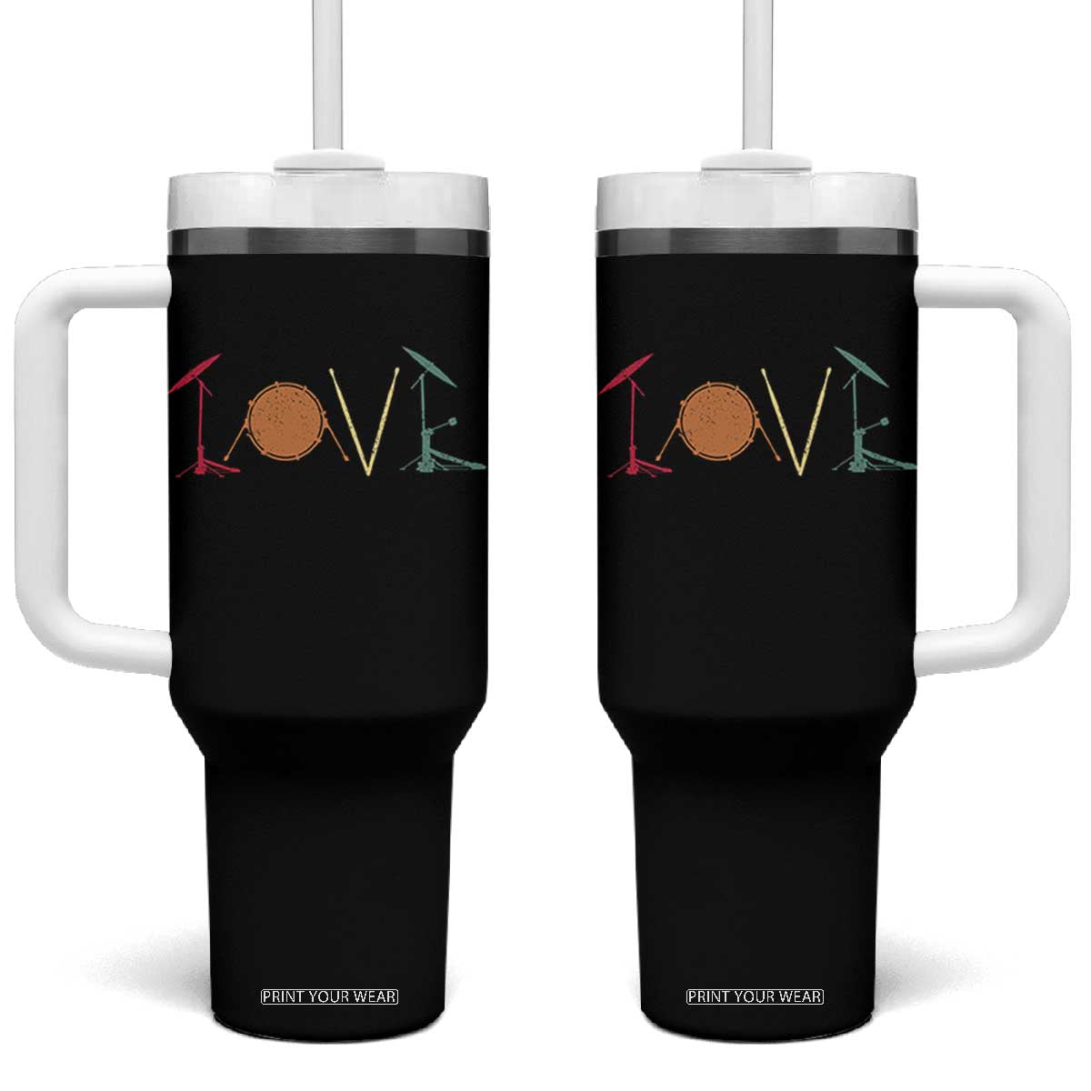 Retro Drummer Tumbler With Handle Drum Love Drums Drumline TS10 One Size: 40 oz Black Print Your Wear
