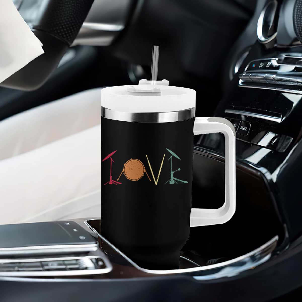 Retro Drummer Tumbler With Handle Drum Love Drums Drumline TS10 Print Your Wear