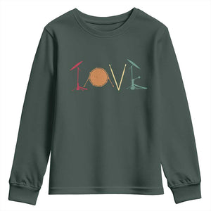 Retro Drummer Youth Sweatshirt Drum Love Drums Drumline TS10 Dark Forest Green Print Your Wear