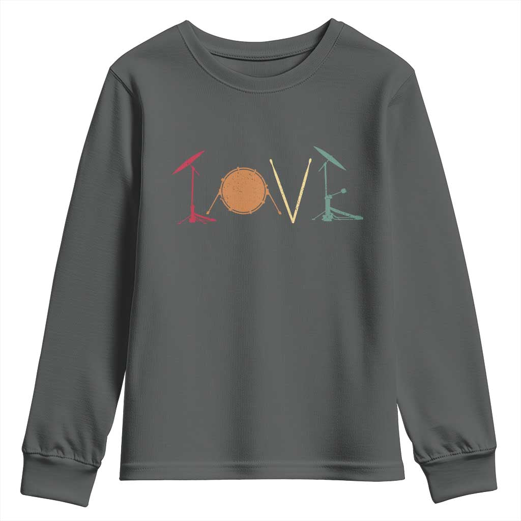Retro Drummer Youth Sweatshirt Drum Love Drums Drumline TS10 Dark Heather Print Your Wear