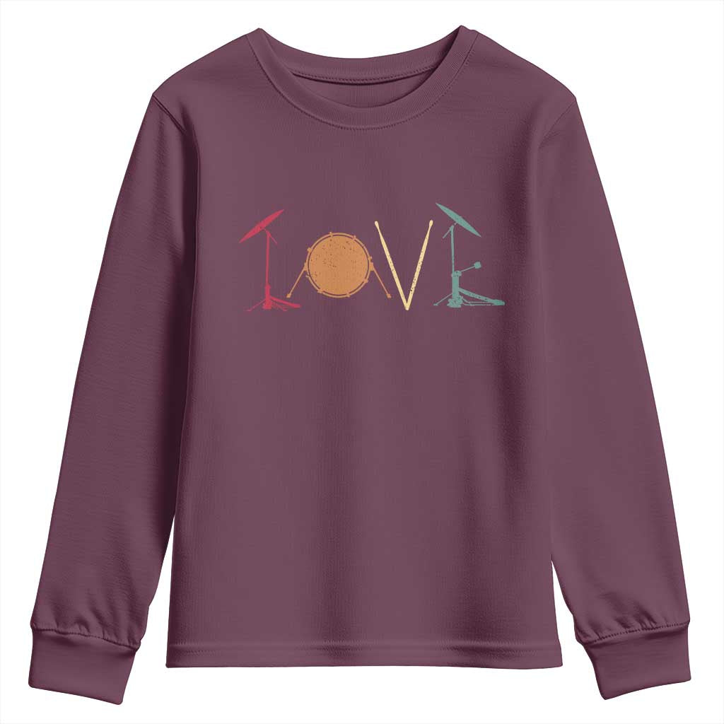 Retro Drummer Youth Sweatshirt Drum Love Drums Drumline TS10 Maroon Print Your Wear