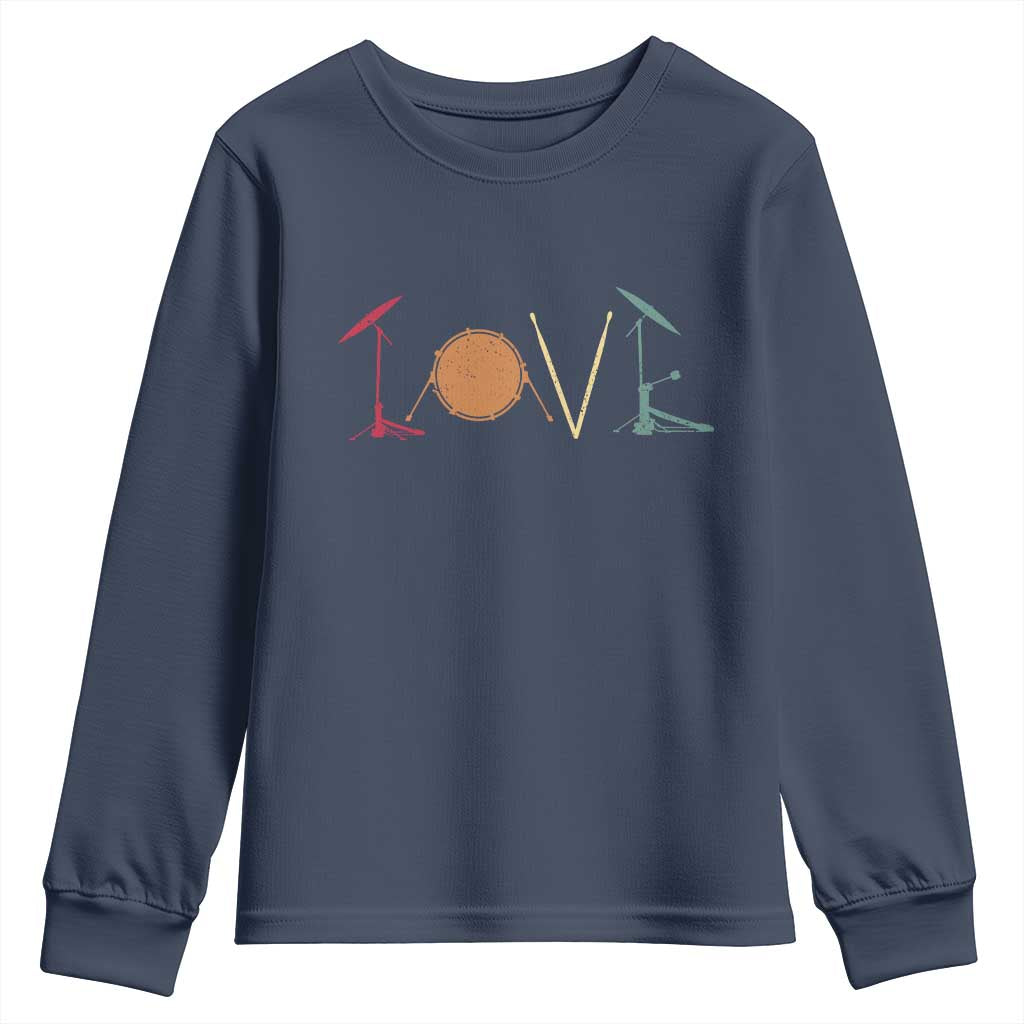 Retro Drummer Youth Sweatshirt Drum Love Drums Drumline TS10 Navy Print Your Wear