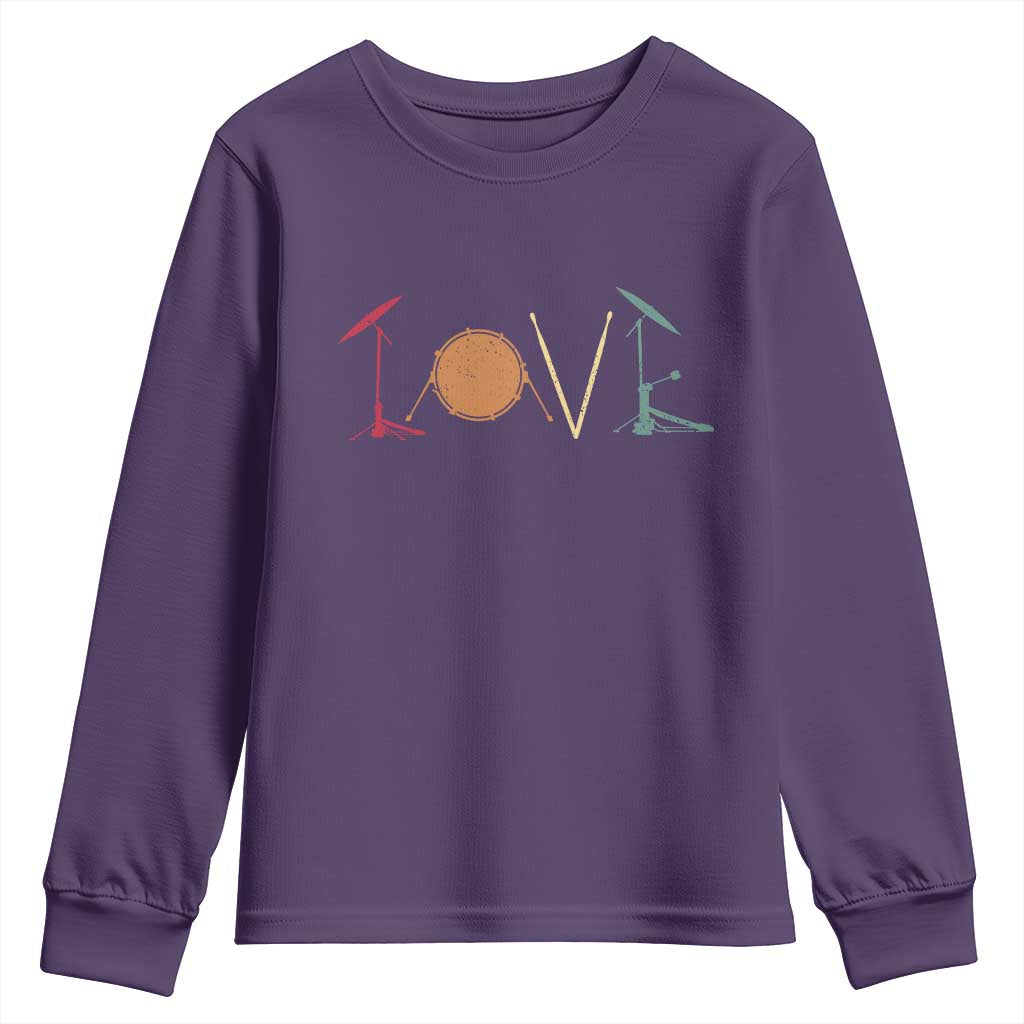 Retro Drummer Youth Sweatshirt Drum Love Drums Drumline TS10 Purple Print Your Wear